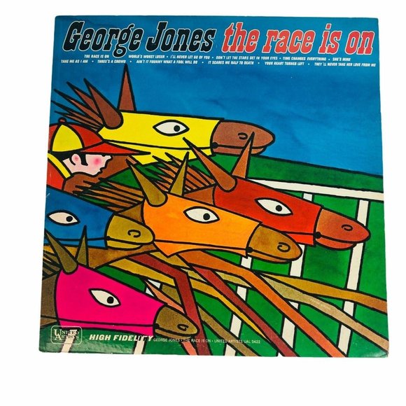 George Jones The Race Is On LP Album UAL 3422 Vinyl Record Cartoon Cover Tested - Picture 2 of 8